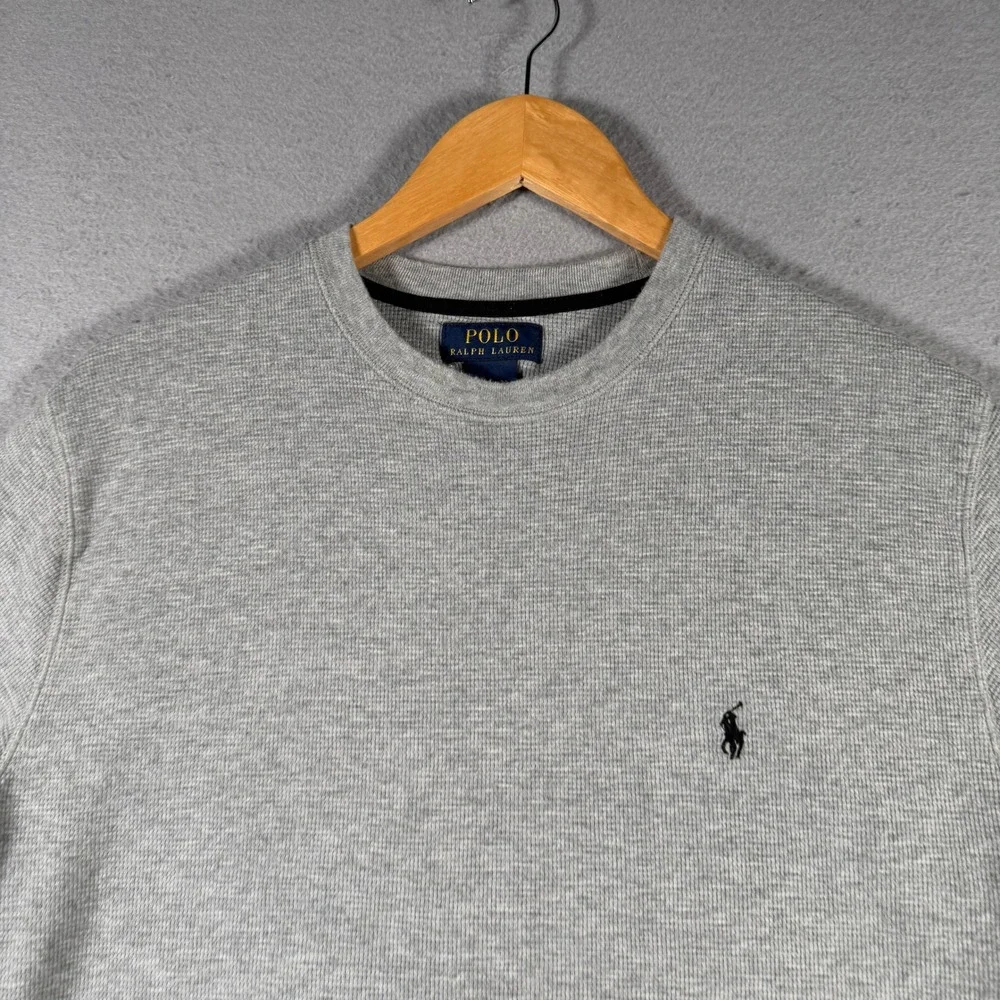 Polo Ralph Lauren Mens XL Gray Waffle Knit Thermal‎ Long Sleeve Crewneck Shirt